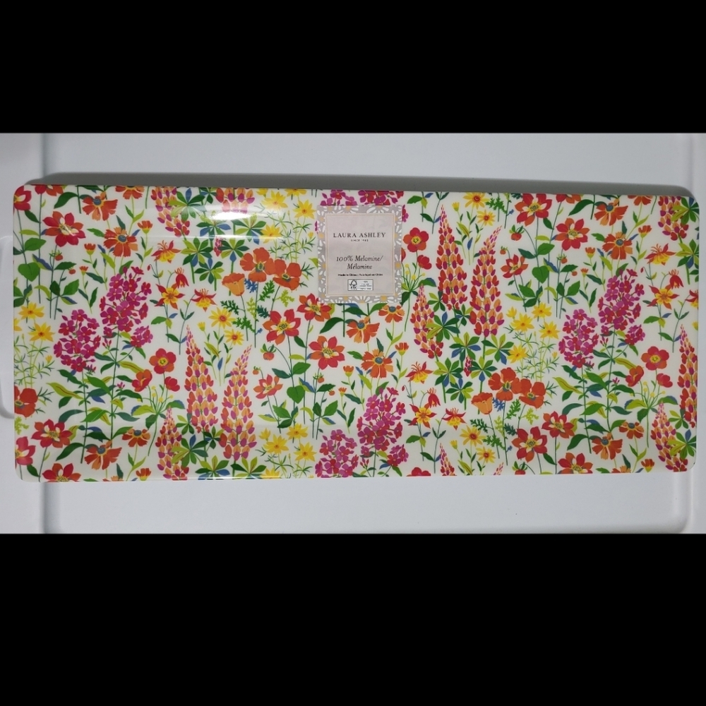 Laura Ashley Melamine Serving Tray Colorful Floral Oink Yellow Green New